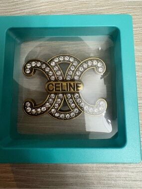 Preloved excellent condition CELINE antique gold-Tone with Crystal brooch